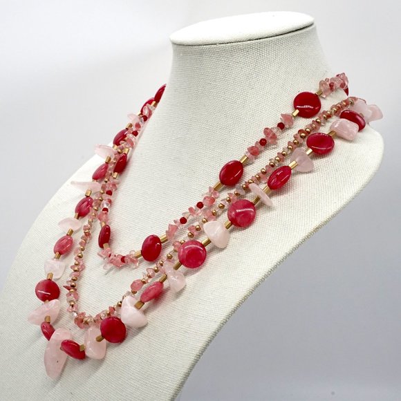 🆕 Three strand necklace with Rose Quartz , Rubies, and Strawberry Quartz . - Picture 5 of 8